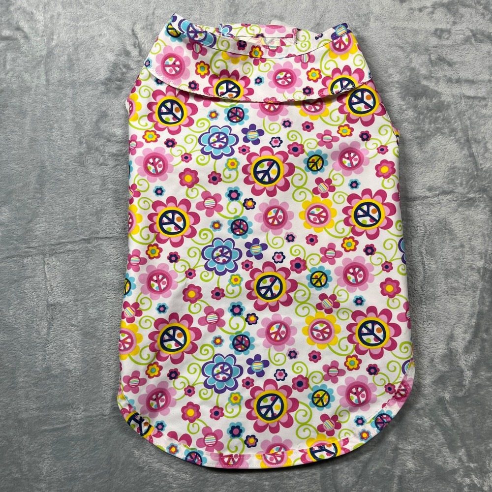 Dog Raincoat Pet Multicolor Floral Peace Sign Water Resistant Vest M